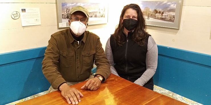 Fred Freeman of the Nipmuk Cultural Preservation, Inc. and Emma Ellsworth, Mount Grace Executive Director, after signing the agreement.