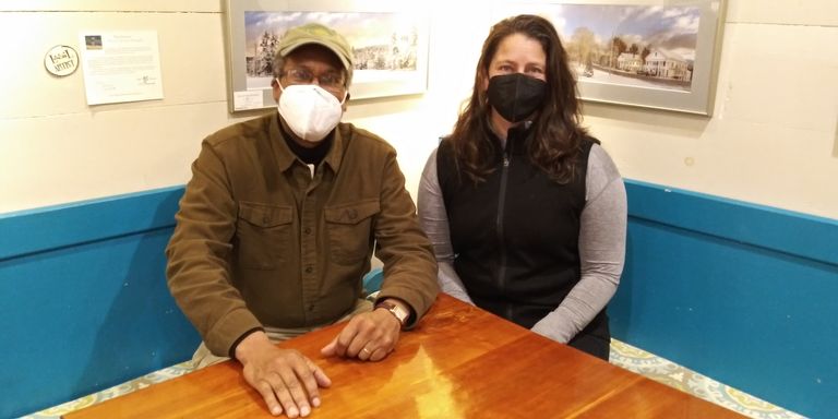 Fred Freeman of the Nipmuk Cultural Preservation, Inc. and Emma Ellsworth, Mount Grace Executive Director, after signing the agreement. Fred Freeman of the Nipmuk Cultural Preservation, Inc. and Emma Ellsworth, Mount Grace Executive Director, after signing the agreement.