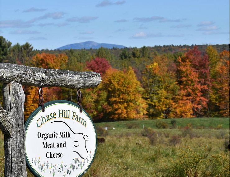 Chase Hill Farm Organic milk, meat, and cheese sign