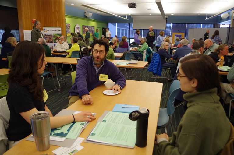 UMass Extension Professor Paul Catanzaro speaking with participants at the 2019 MA Open Space Conference