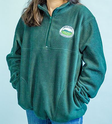 Model wearing fleece jacket