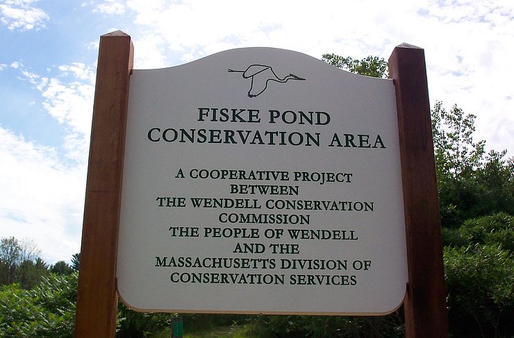 Entrance sign at Fiske Pond Conservation Area