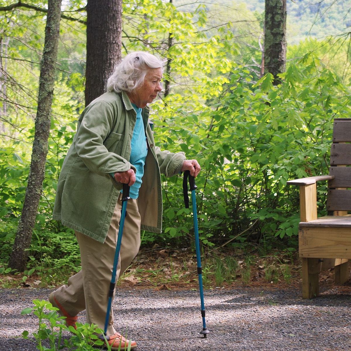 Woman using the accessible trail at Alderbrook Meadows Wildlife Sanctuary in Northfield