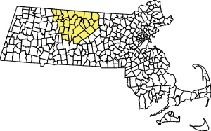 Inset map of Massachusetts with Mount Grace towns highlighted